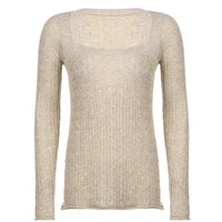 Retro Low Collar Square Collar Twisted Khaki Sweater