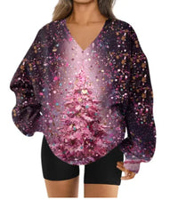 Womens 3D printed V neck Sweatshirt For Fall And Winter