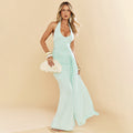 Womens Sexy Waist-Cinching Backless Halter Dress
