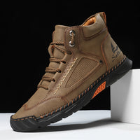 Cross-border PU Leather Handmade Stitching Ankle Boots Flat Lace-up Casual Shoes