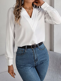 Elegant Solid Color Layered V-Neck Long Sleeve Blouse