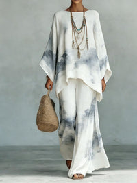 Women's Floral Print Linen Wide-Leg Two-Piece Set
