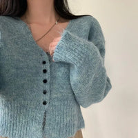 Retro V-neck Mixed Cashmere Long-sleeved Knitted Sweater Coat