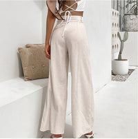 Cotton-linen Womens Trousers, Straight-leg High-waist Pants