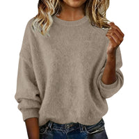 Fashionable Crew-neck Solid-color Sweater
