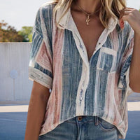 Women's Summer Temperament Contrast Color Striped Shirt
