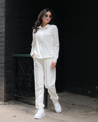Solid Color Skin Friendly Womens Outerwear Set Featuring A Stand Up Collar And Zipper