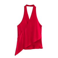 European And American-style Fashionable Versatile Satin-textured Halter-neck Top