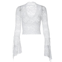 Sexy Deep V Slim Fit Midriff-baring Lace Long-sleeved Lace Top