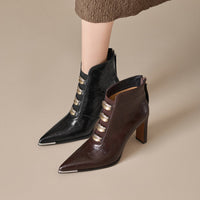 Womens Pointed-toe Chunky-heel Ultra-high Short Boots