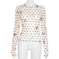 Versatile Animal And PolkaDot Printed Cropped LongSleeve Top With A Defined Waist