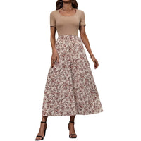 Womens Crew-Neck Elastic-Waist Floral Print Dress