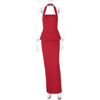 Solid-color Halter Top Sexy Open-back Figure-hugging