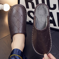 Fleece-lined Leather Warm Cotton Slippers