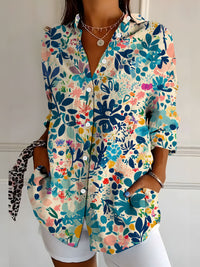 New Womens Floral Print Premium Elegant Long Sleeve Shirt