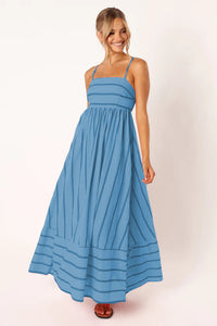 Striped Sleeveless Strap Backless Casual Dress