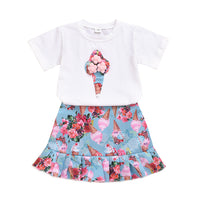 Two-piece Ice Cream Printed Short-sleeved Fishtail Skirt