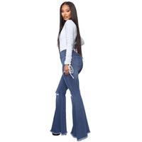 Women's Knee Hole Denim Flared Pants