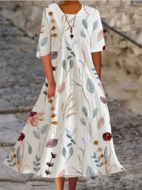 Printed Ladies Long-sleeved Round Neck Dress
