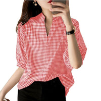 Loose Casual Half Sleeve Plaid Printed Shirt