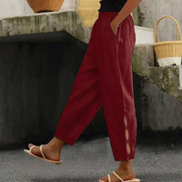 2026 Spring Summer Women's Cotton Linen Casual Wide Leg Pants Plus Size