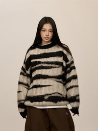 Striped Contrast Color Haima Wool Sweater For Women