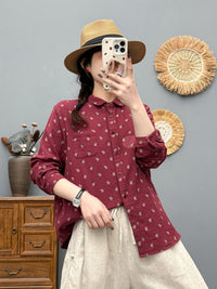 Retro Floral Cotton And Linen Blouse For Women