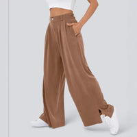 Womens New High-Waist Casual Wide-Leg Pants With Zippers And Pockets At The Hem