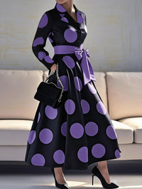 Elegant And Stylish V-neck Womens Printed Waist-cinching Dress