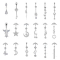 Stainless Steel European And American Inlaid Zircon Navel Stud Love Moon Piercing Jewelry
