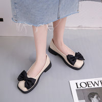 Chunky Heel Platform Loafers Spring And Summer New Retro Square Toe Bow Patent Leather Pumps Women