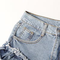 New Fashion Temperament Sexy One Buckle Fringed Ears High Waist Denim Shorts Women