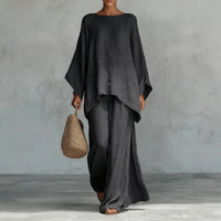Womens Minimalist Relaxed-fit Top And Wide-leg Pants Set