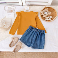 Flower Embroidered Denim Shorts Set Two-piece