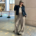Leopard-print Vintage Distressed Casual Jeans