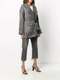 Large Pattern Embroidery Tassel Sweater Coat