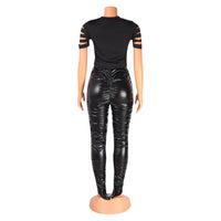 Sexy Skinny Pleated High Waist Stretch Pu Leather Pants