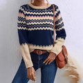 European And American Women's Clothing Sweater Fashion Round Neck Knitted Top Classic Striped Color Matching