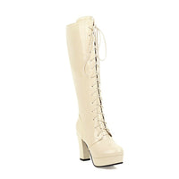 Platform Chunky-heeled Over-the-knee Boots With Crisscross Straps