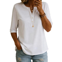 Women's Solid-Colored Cotton Button-Down Half-Sleeve Shirt