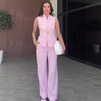 Casual Stylish Sleeveless Business Suit With A Professional Vibeincludes A Blazer And Tailored Trousers