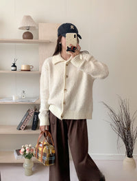 Laid-back Flattering Stitching Lapel Knitted Sweater