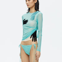 Mesh-panel Long-sleeve Sheer Cropped Top