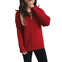 Twist Vertical Stripes Zipper And Lapel Long Sleeve Sweater