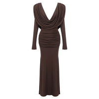 Pure White French Vintage Long Dress Deep V-Neck One-Piece Dress