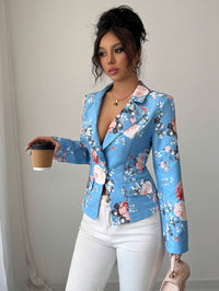 New Womens Floral-print Minimalist And Elegant Long-sleeve Blazer