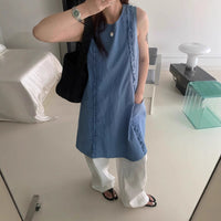 Summer New Stylish Large-Pocket Patchwork Hem Tank Dress
