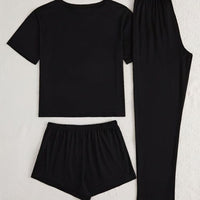 Homewear Pajamas For Women Lettered Black Three-piece Suit