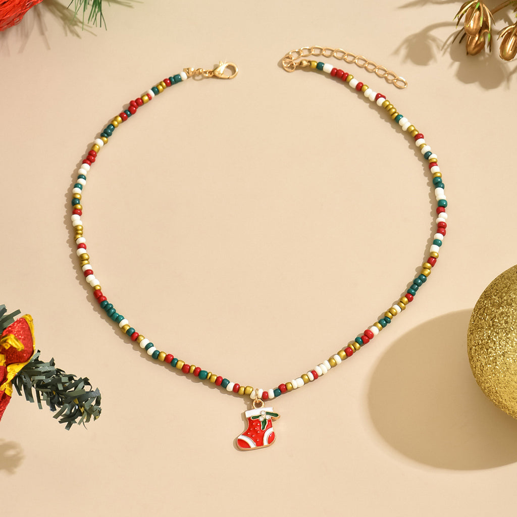 Women's Jewelry Colorful Beaded Santa Claus Garland Christmas Tree Necklace Holiday Accessories