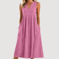 Loose-fitting Cotton-linen Dress With A V-neck And No Sleeves